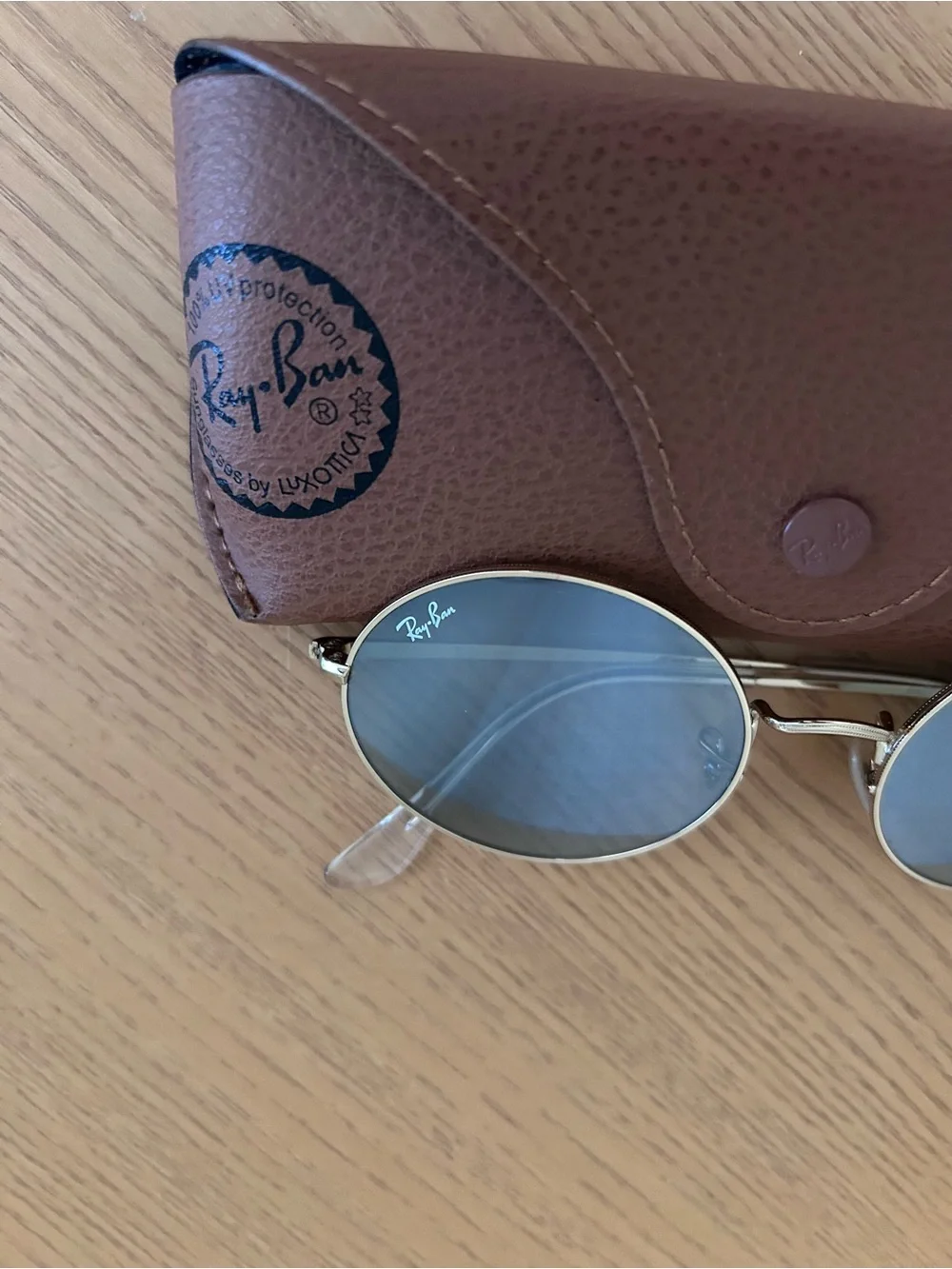 Ray-Ban 1970 Oval Metal Sunglasses Gold Frame with Blue Gradient Lenses